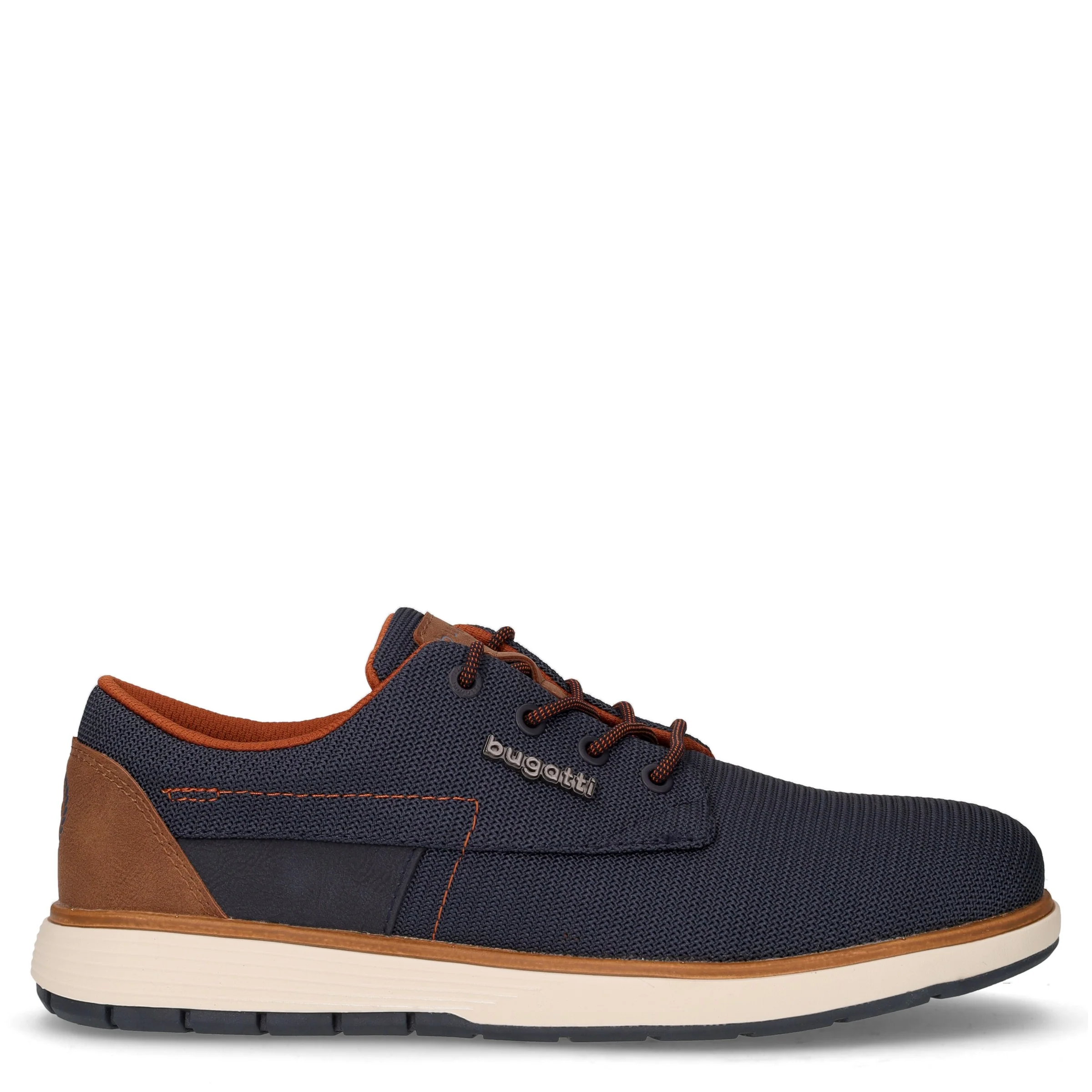 Stringata sportiva in tessuto ed ecopelle blu marrone