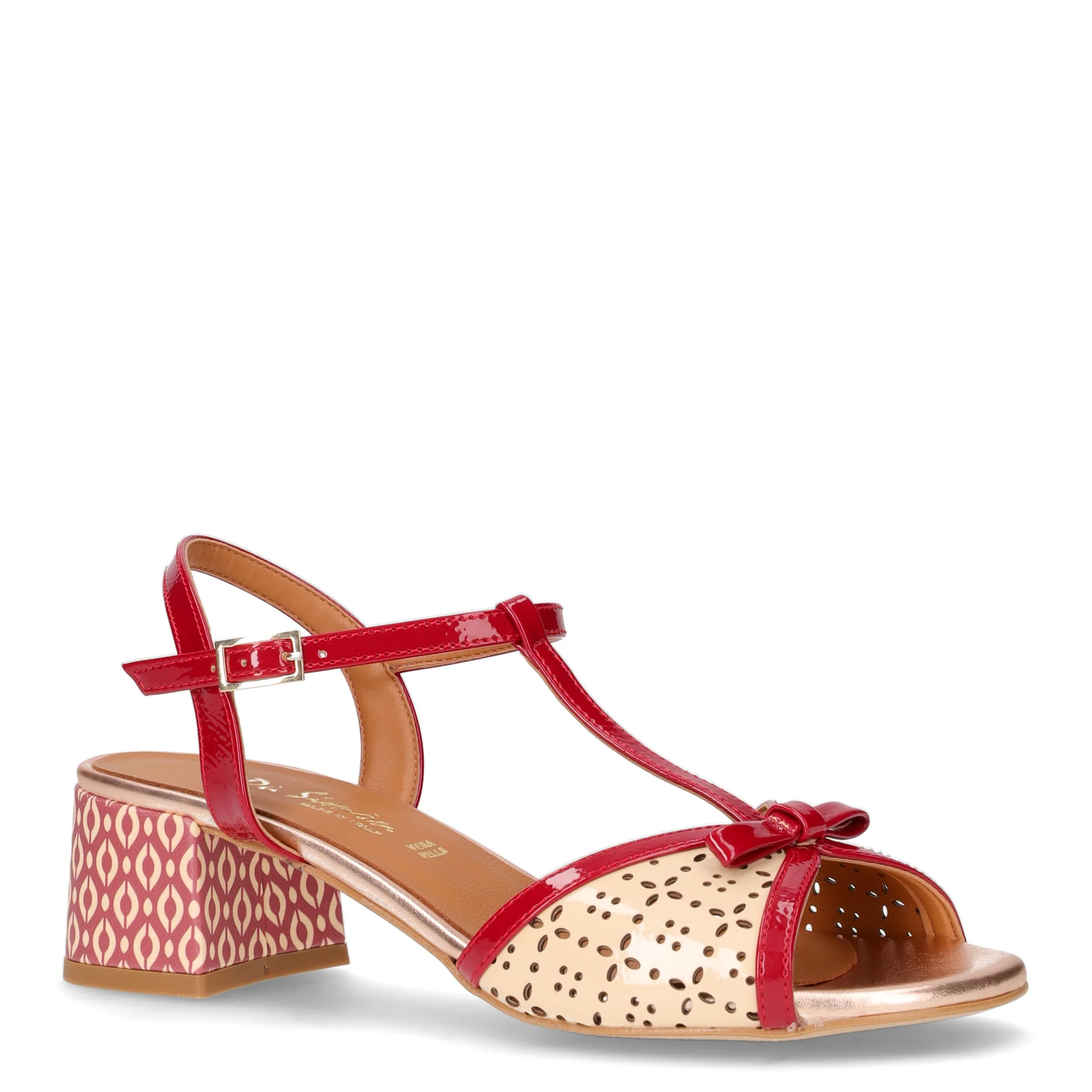 Sandalo con tacco in ecopelle rosso beige - Image 2