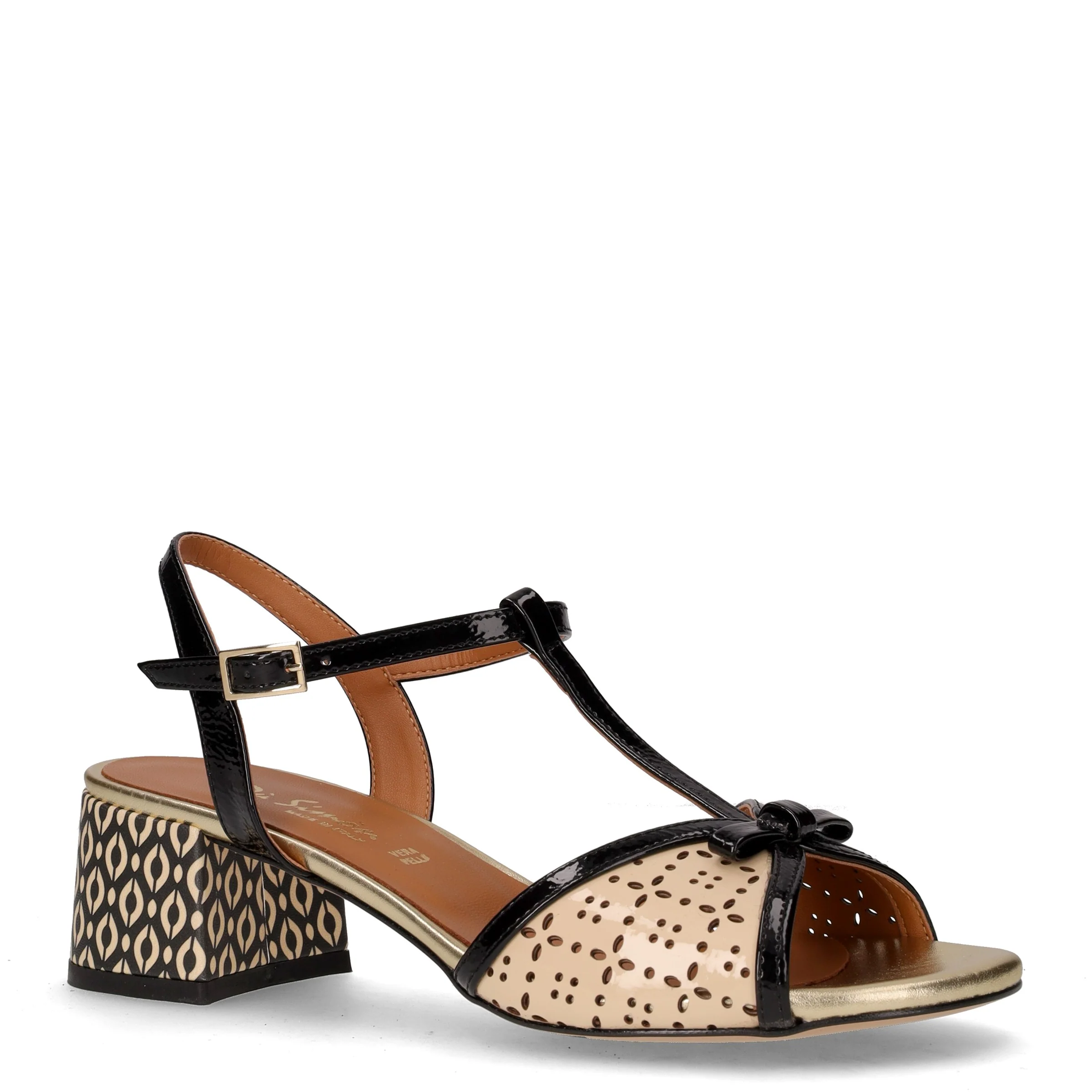 Sandalo in pelle con tacco nero beige - Image 2