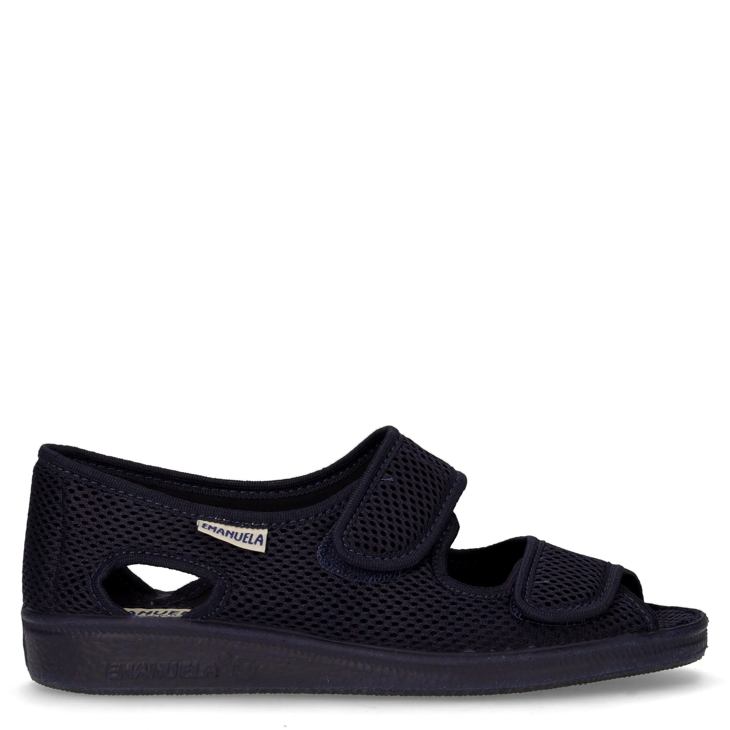 Sandalo in tessuto con strappi blu