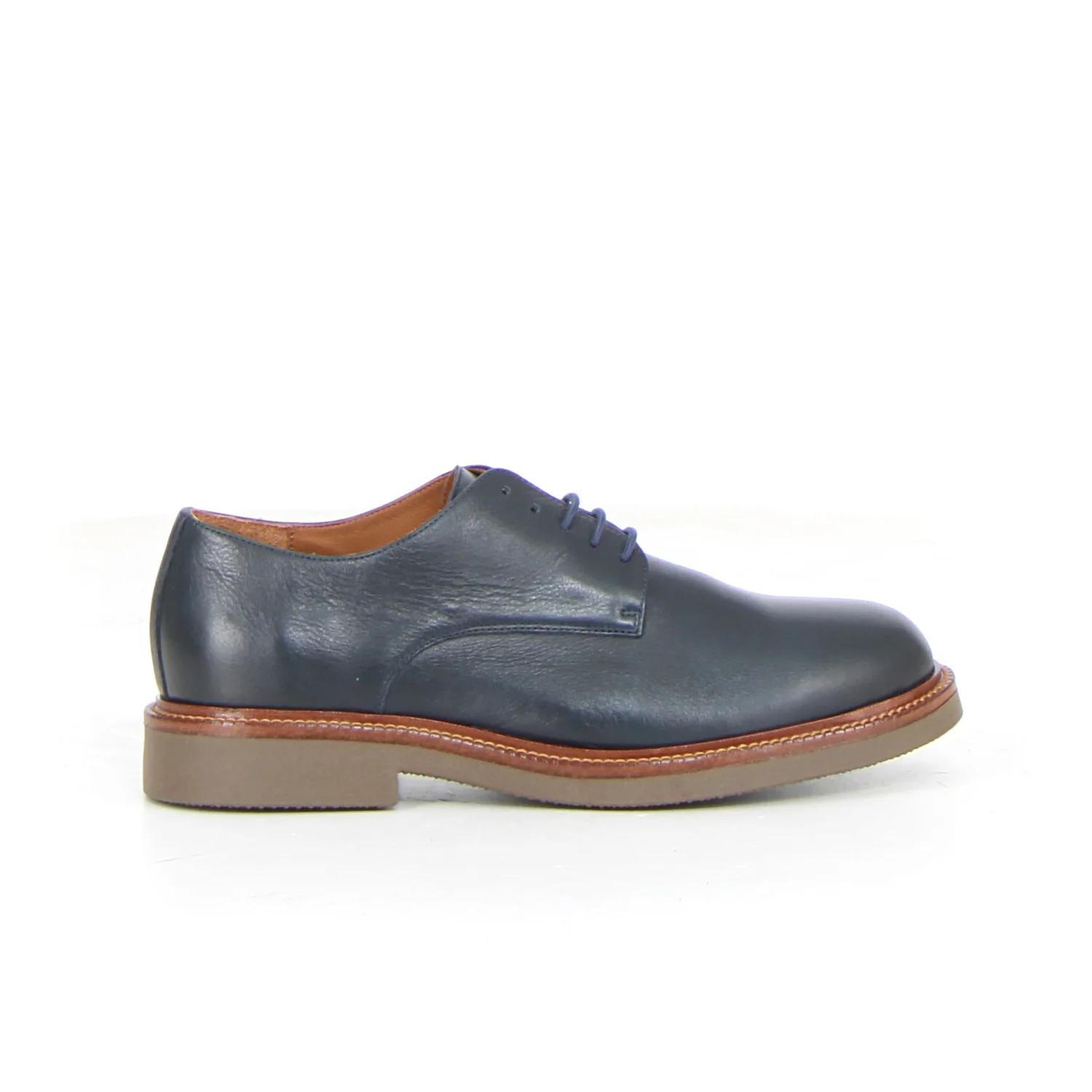 Stringata in pelle blu