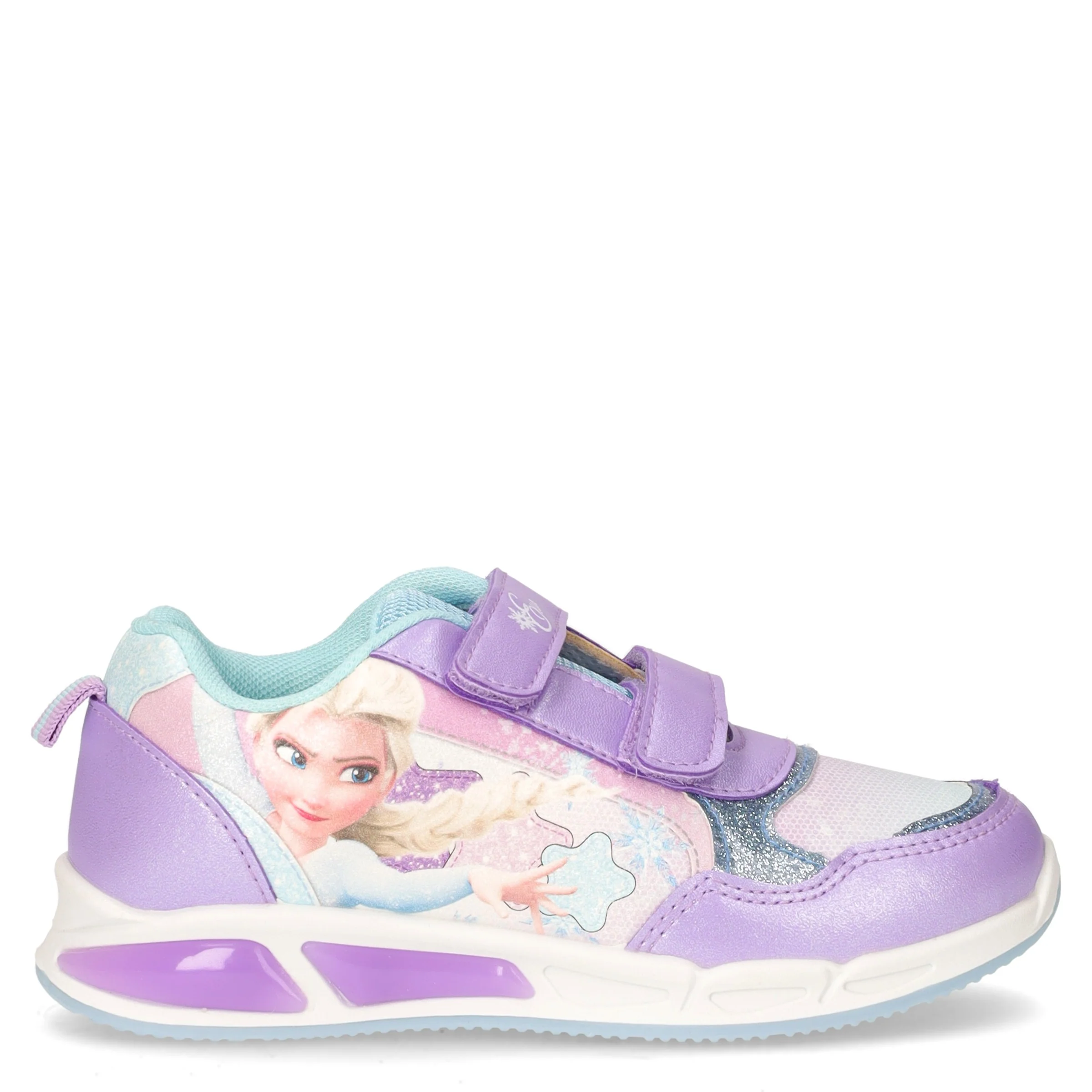 Sneaker bambina in ecopelle con luci lilla