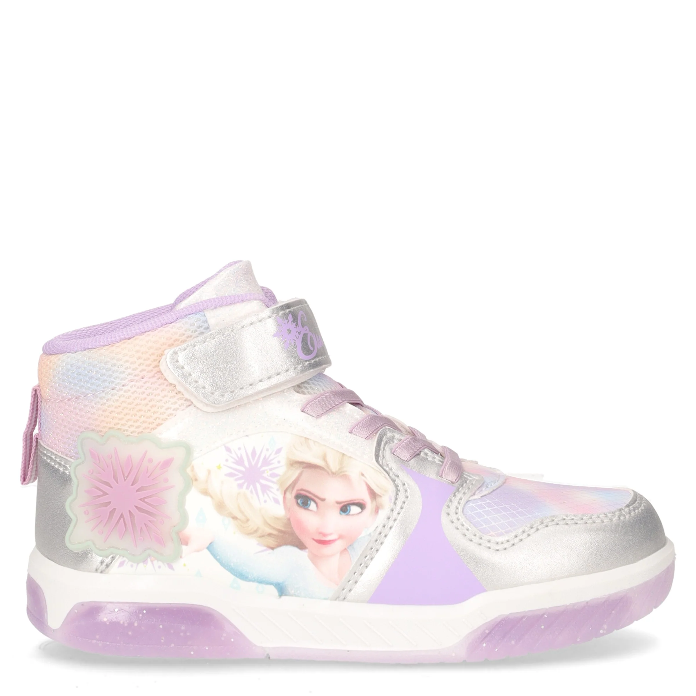 Sneaker bambina in ecopelle e tessuto con luci lilla