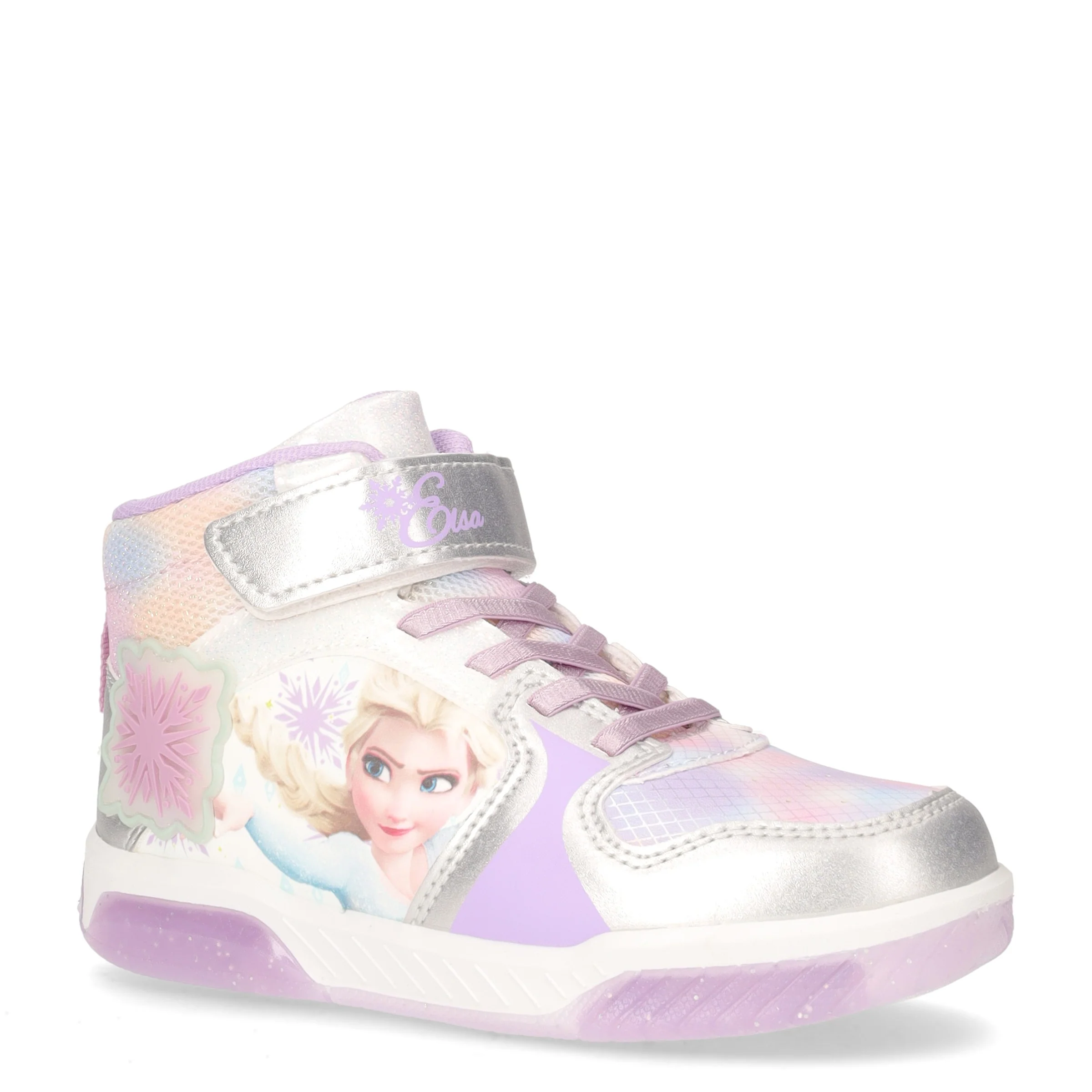 Sneaker bambina in ecopelle e tessuto con luci lilla - Image 2