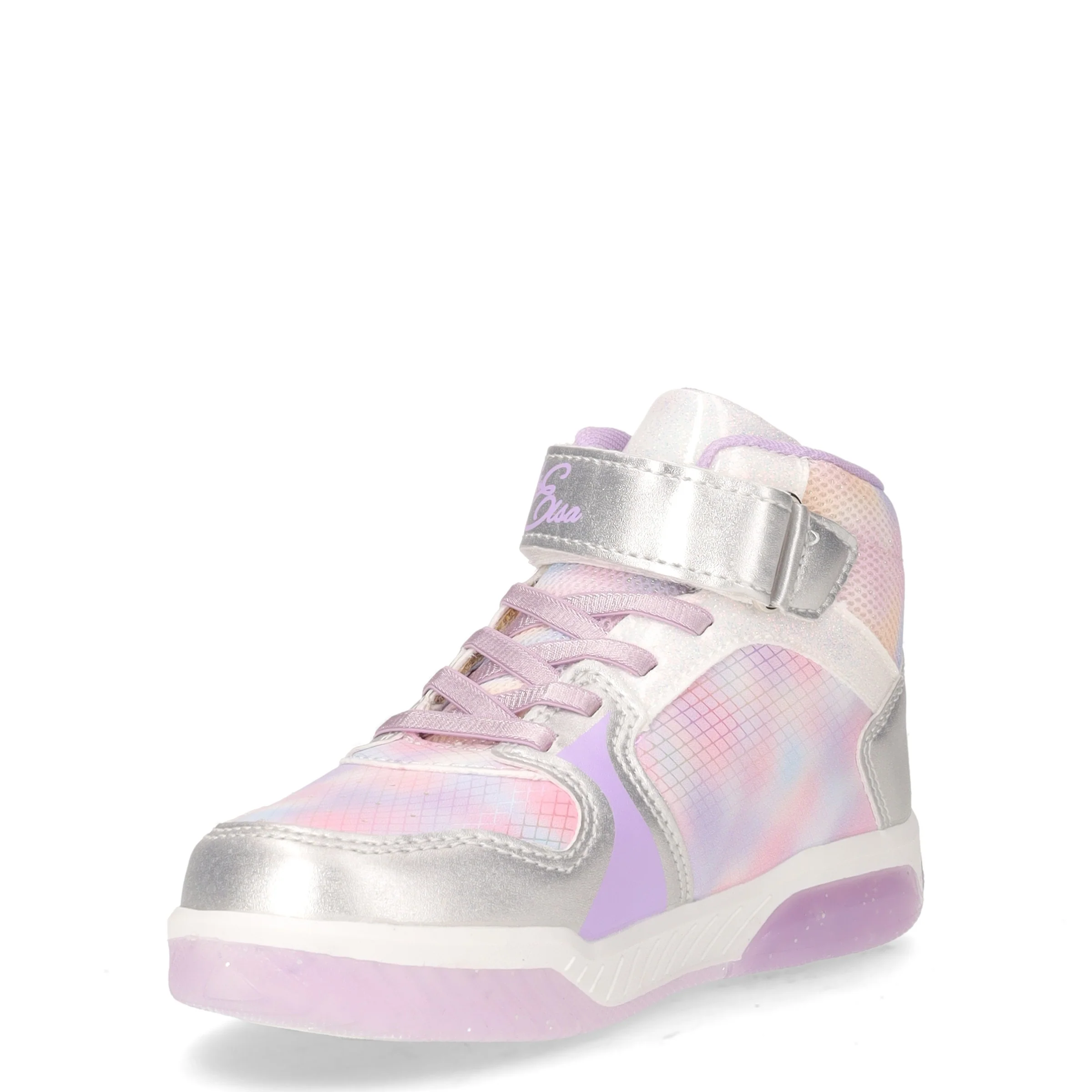 Sneaker bambina in ecopelle e tessuto con luci lilla - Image 3