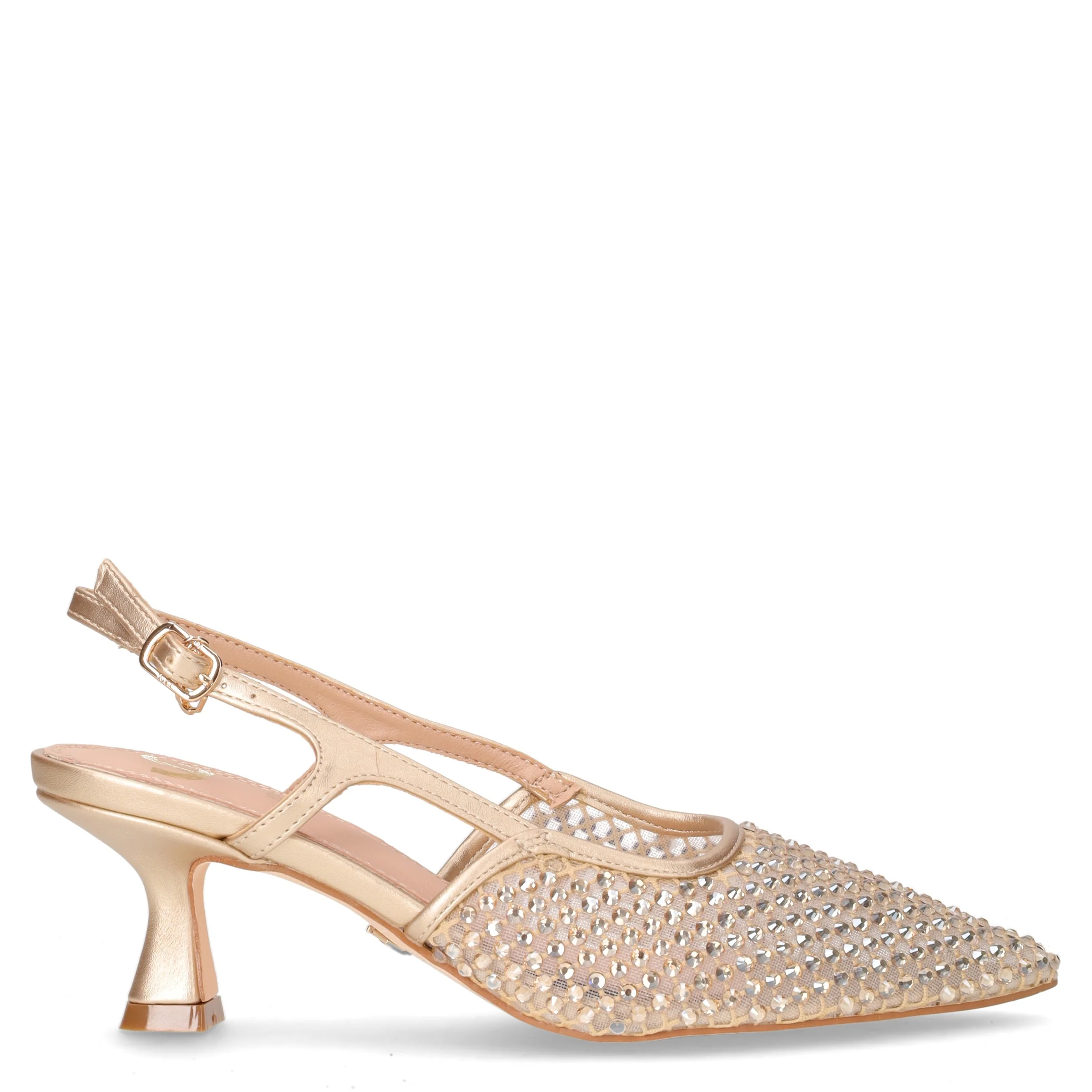 Décolleté slingback a punta in tessuto ed ecopelle oro