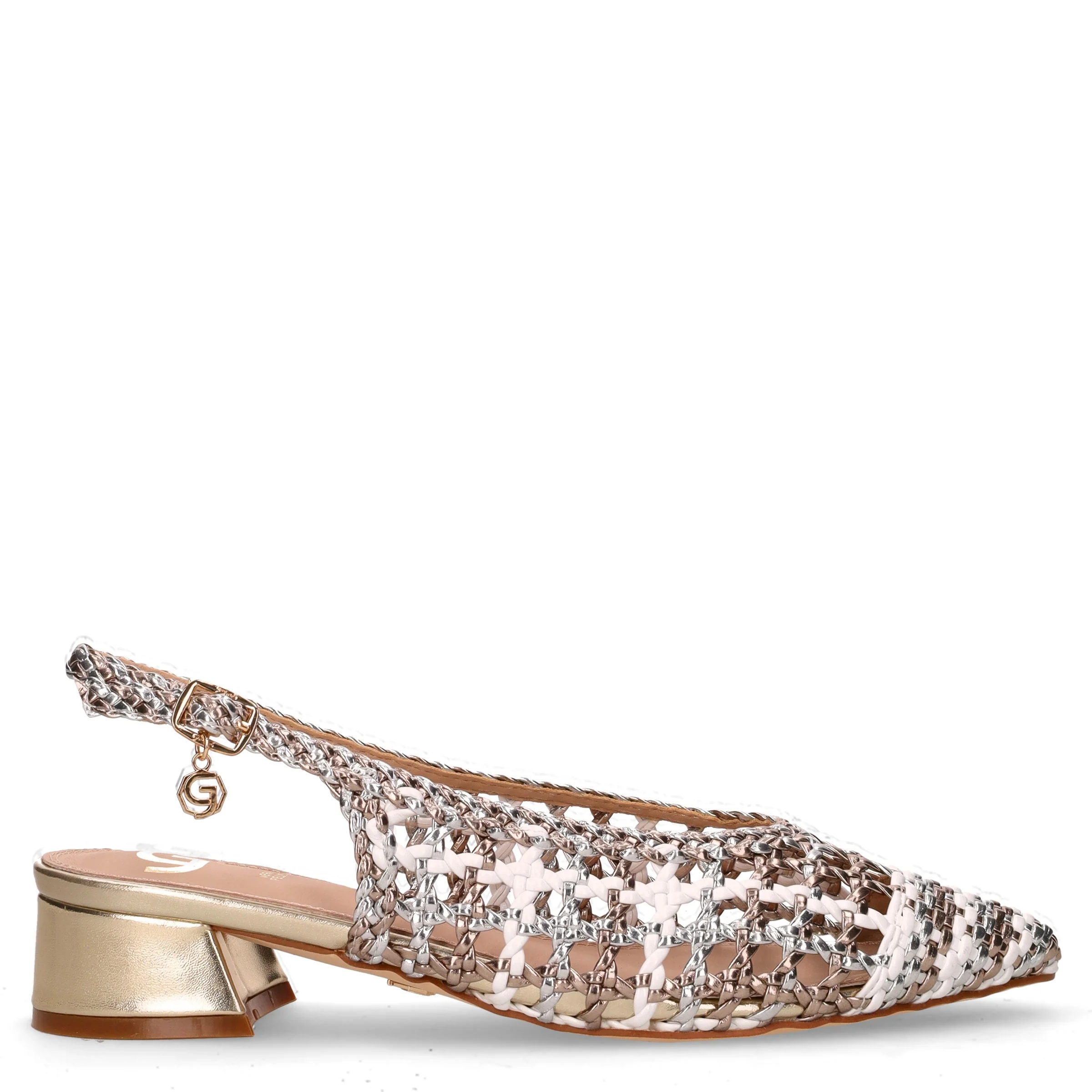 Slingback in ecopelle oro bianco argento