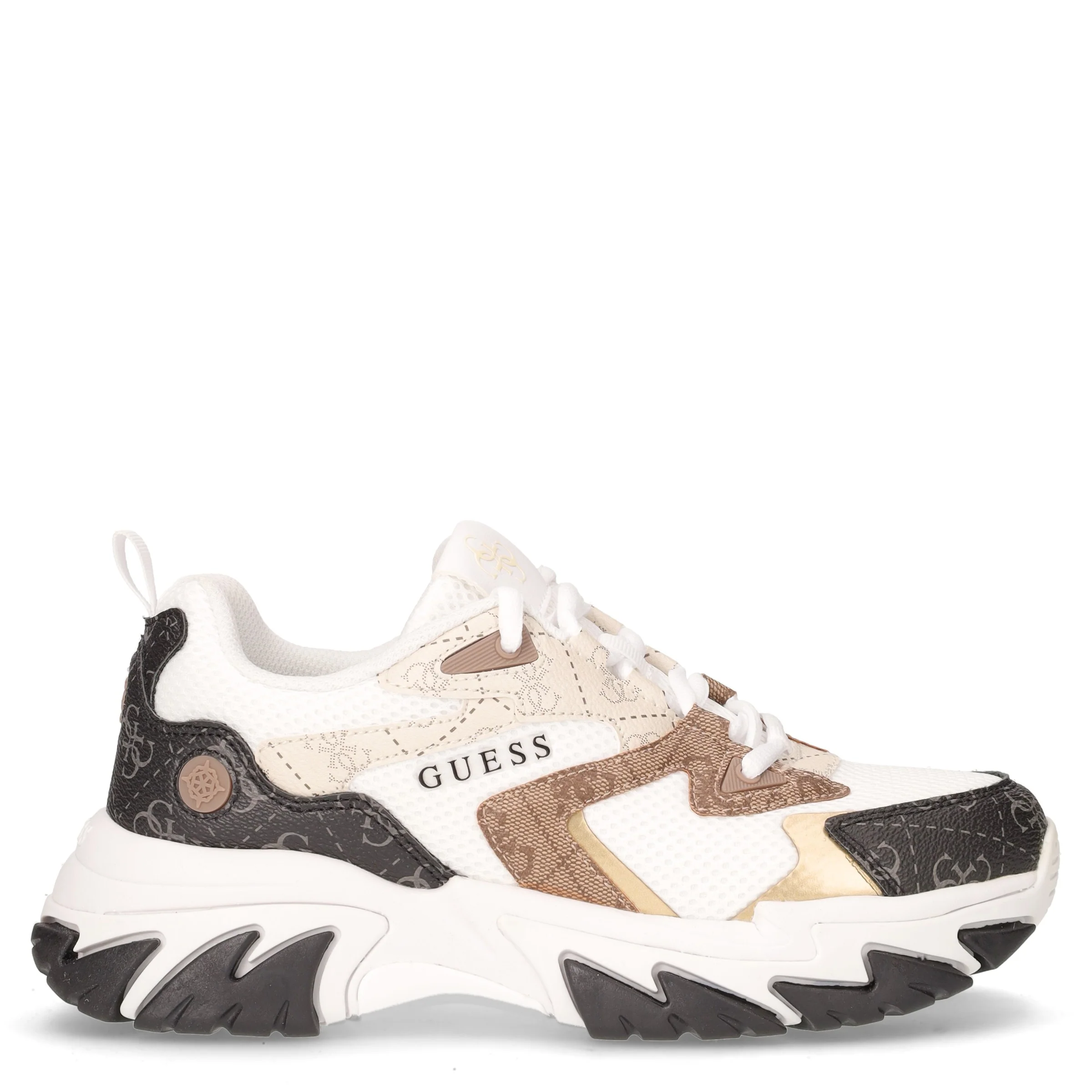 Sneaker in ecopelle e tessuto bianco beige marrone