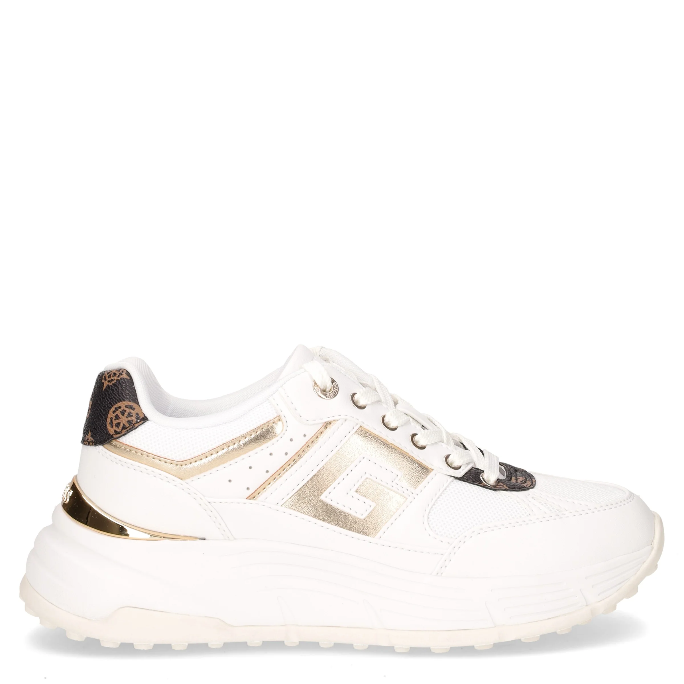 Sneaker in ecopelle e tessuto bianco oro marrone
