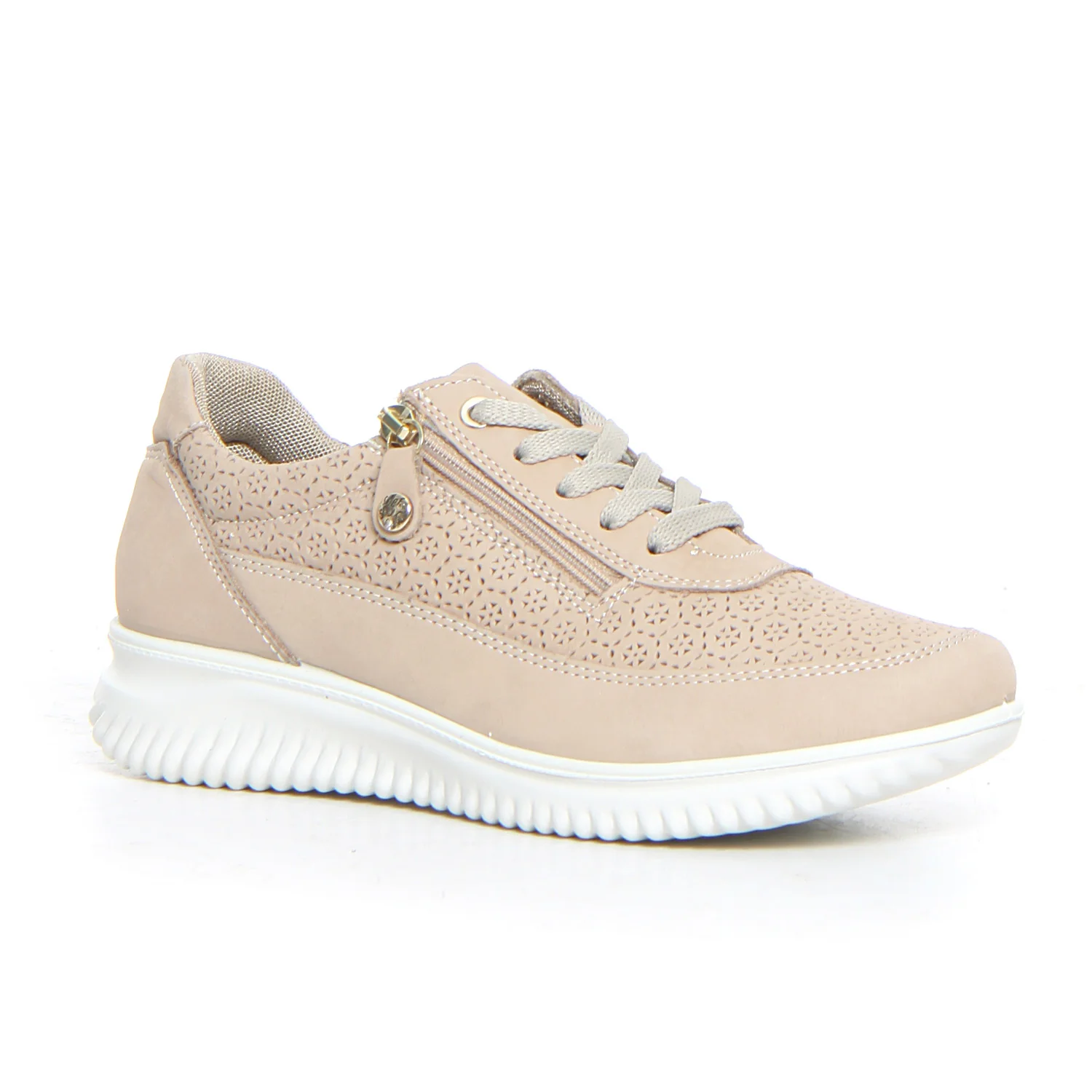 Sneaker con zip laterale beige - Image 2