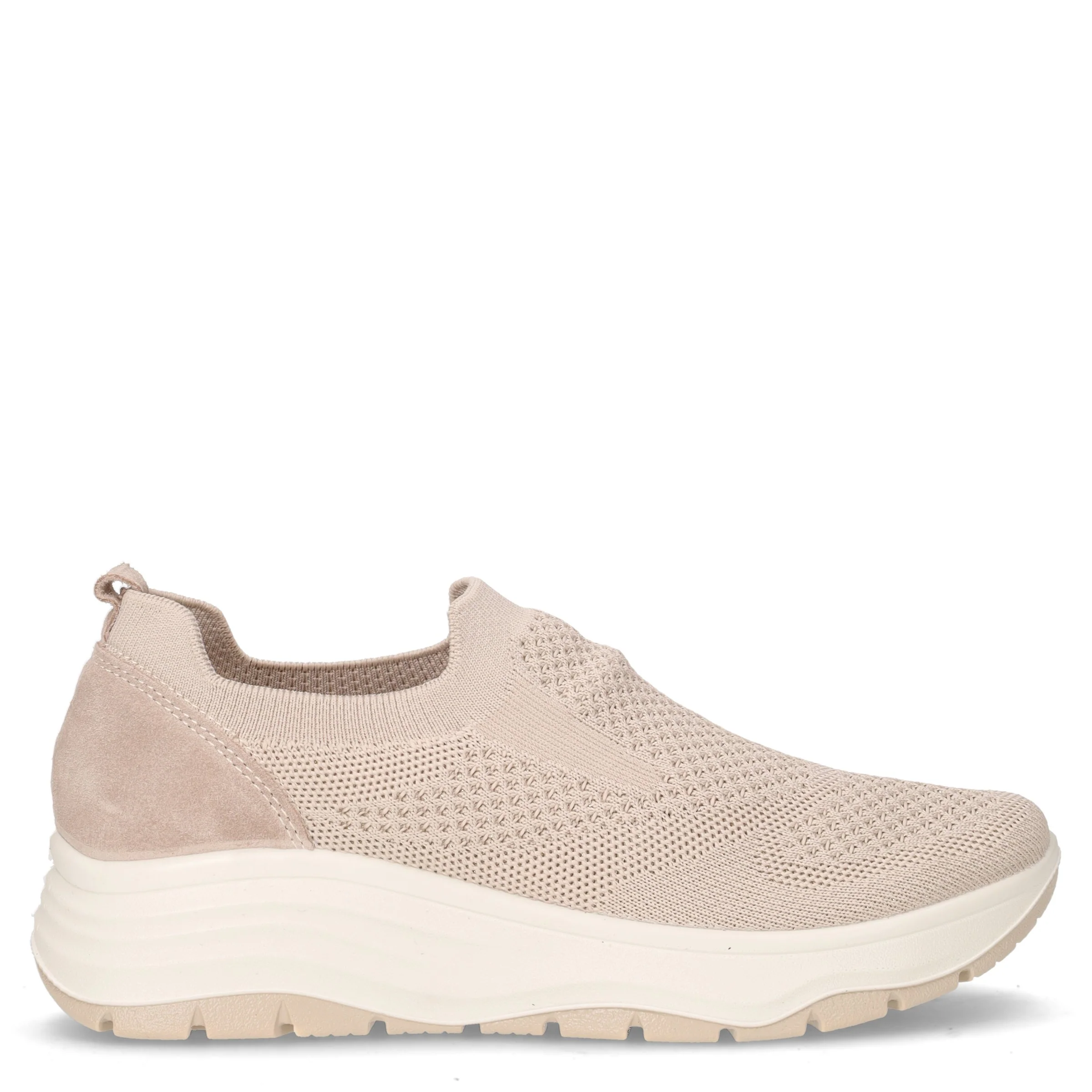 Sneaker in tessuto e pelle con zeppa crema