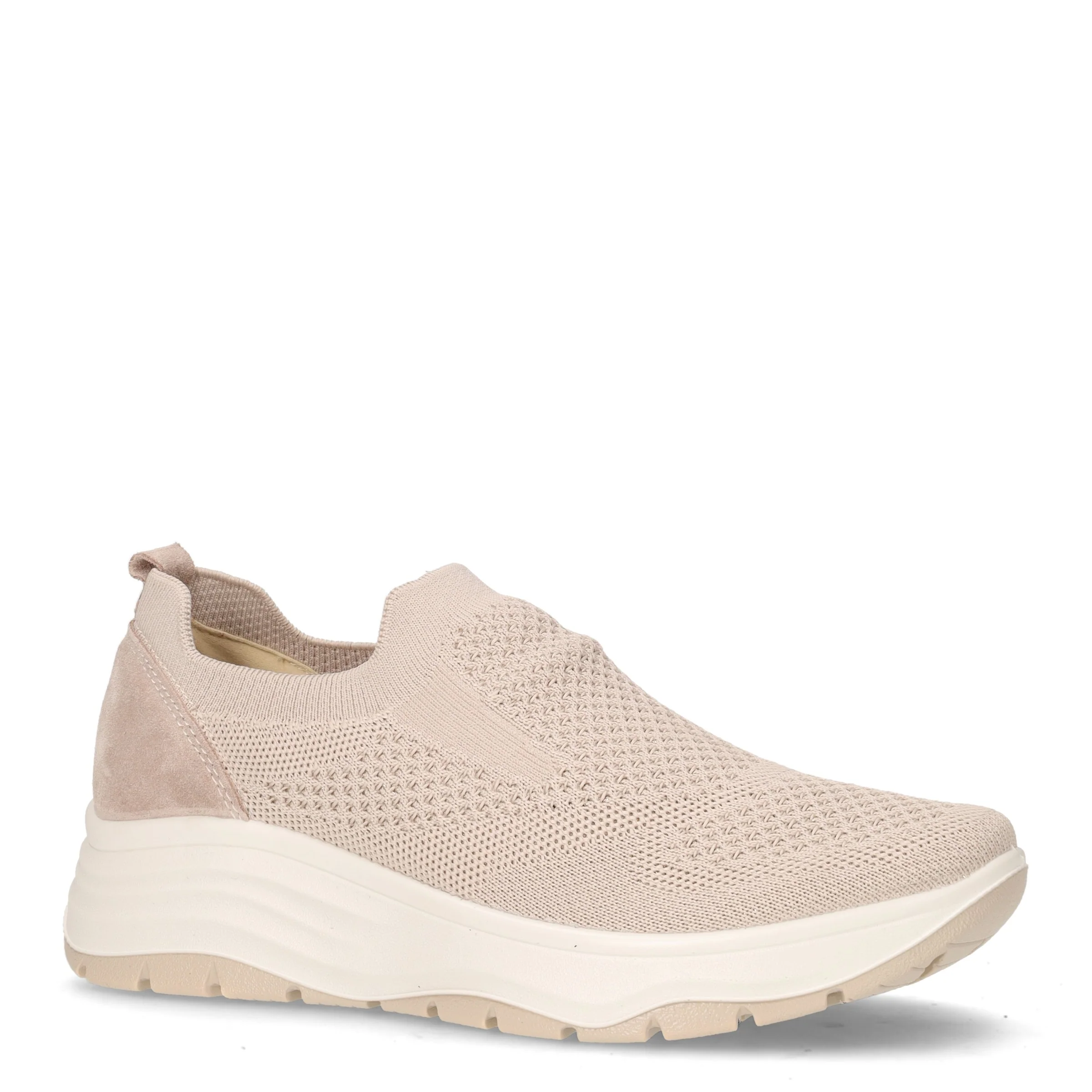 Sneaker in tessuto e pelle con zeppa crema - Image 2