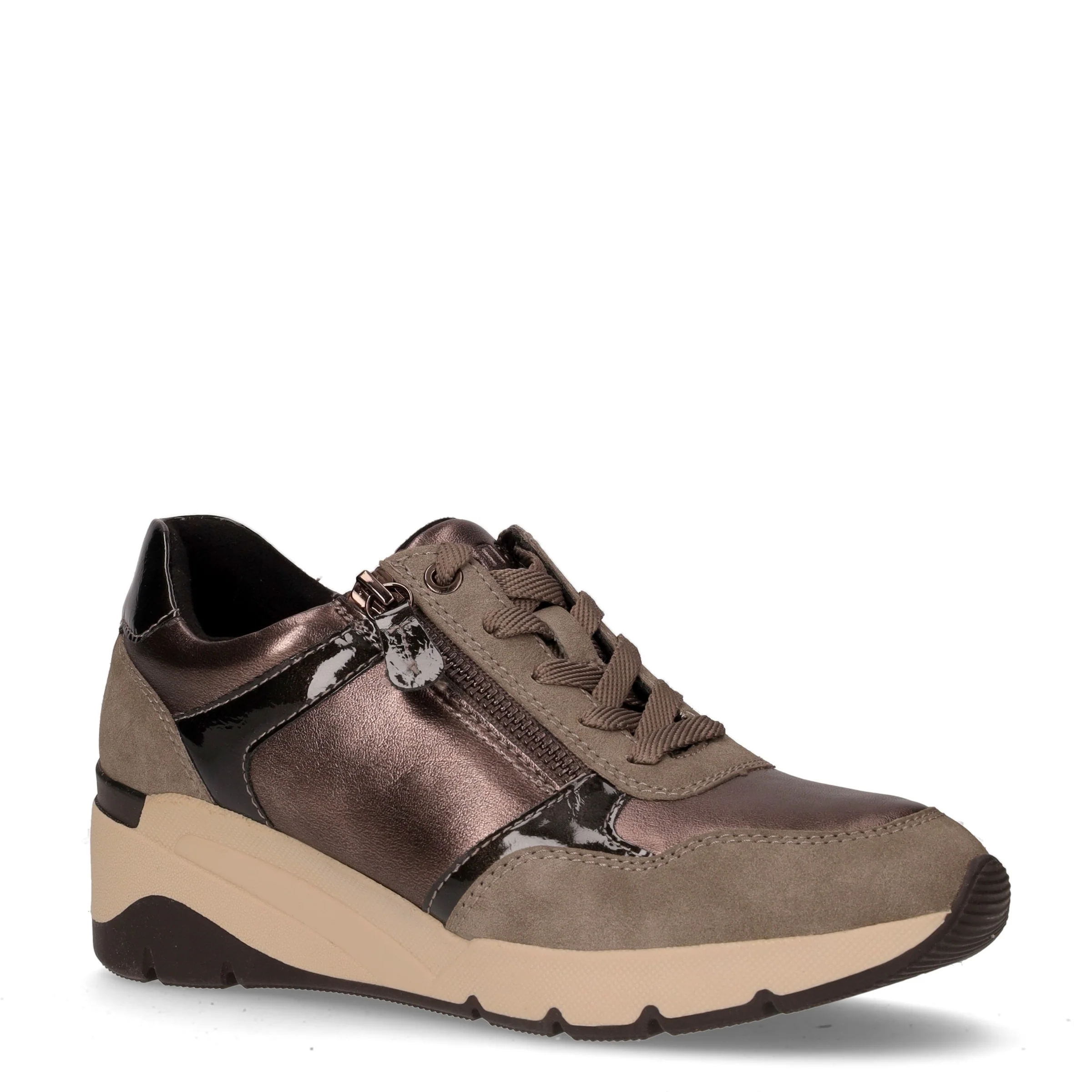 Sneaker con zeppa in ecopelle taupe - Image 2