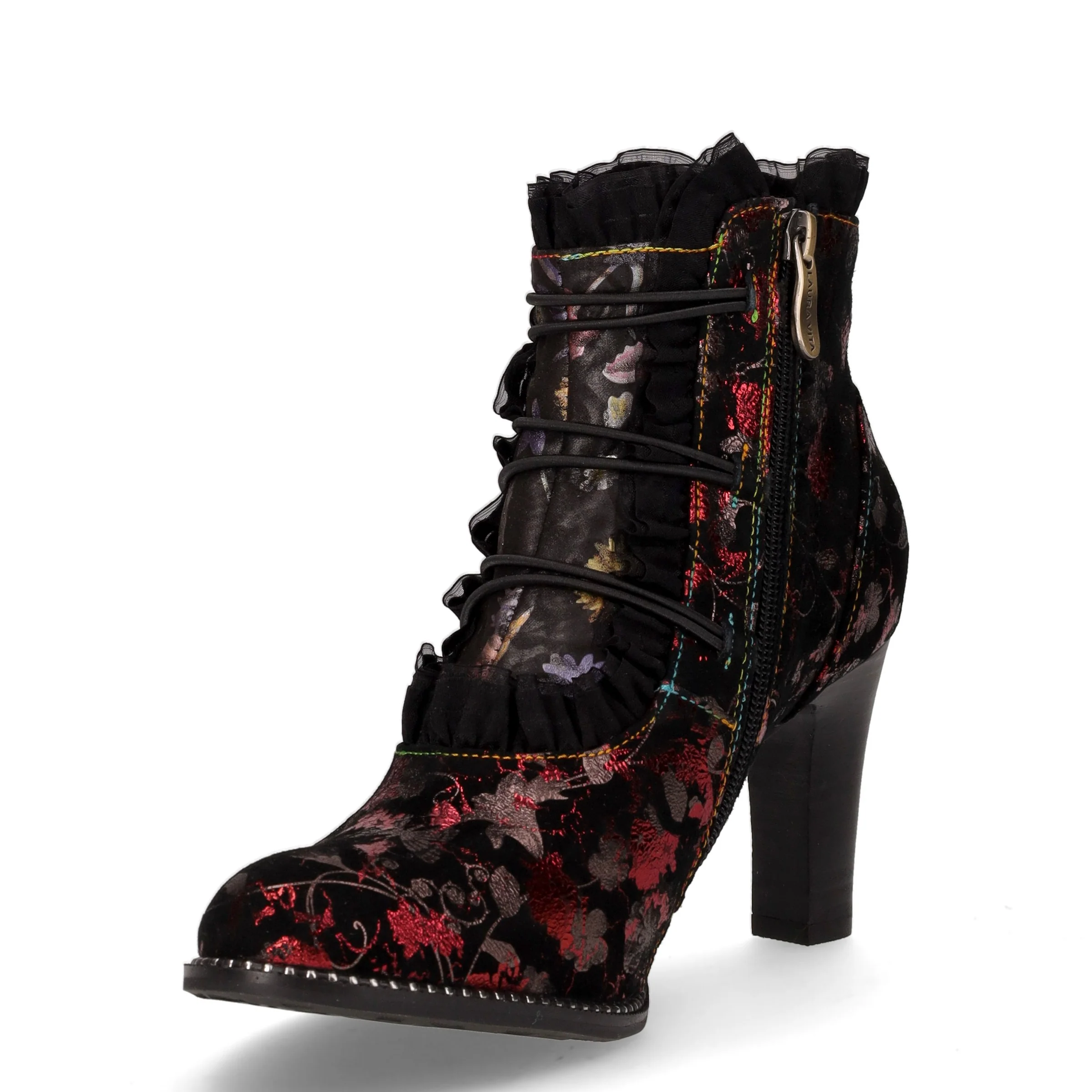 Alcbaneo tronchetto con zip in pelle rosso nero - Image 3