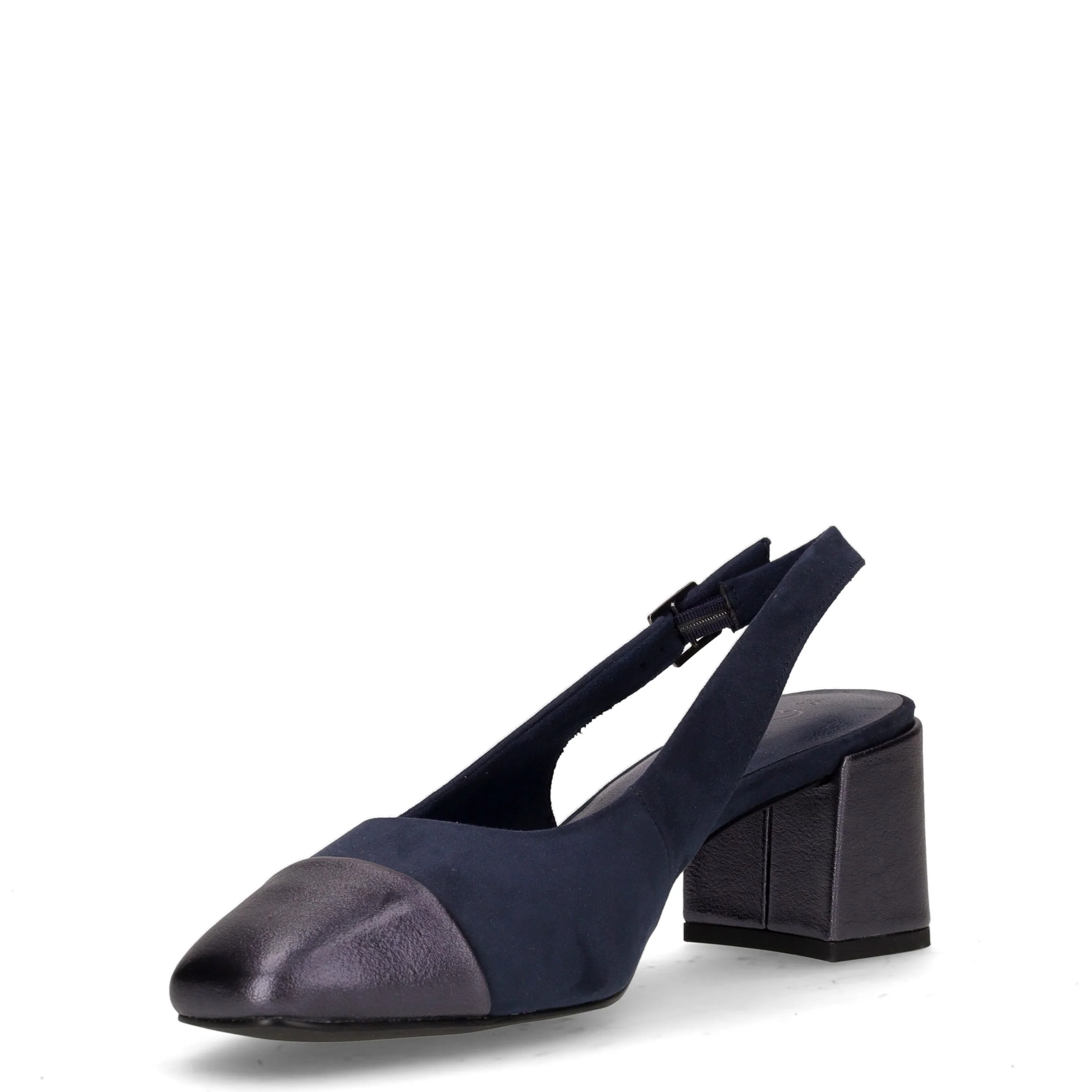 Décolleté slingback a punta in tessuto ed ecopelle blu - Image 3