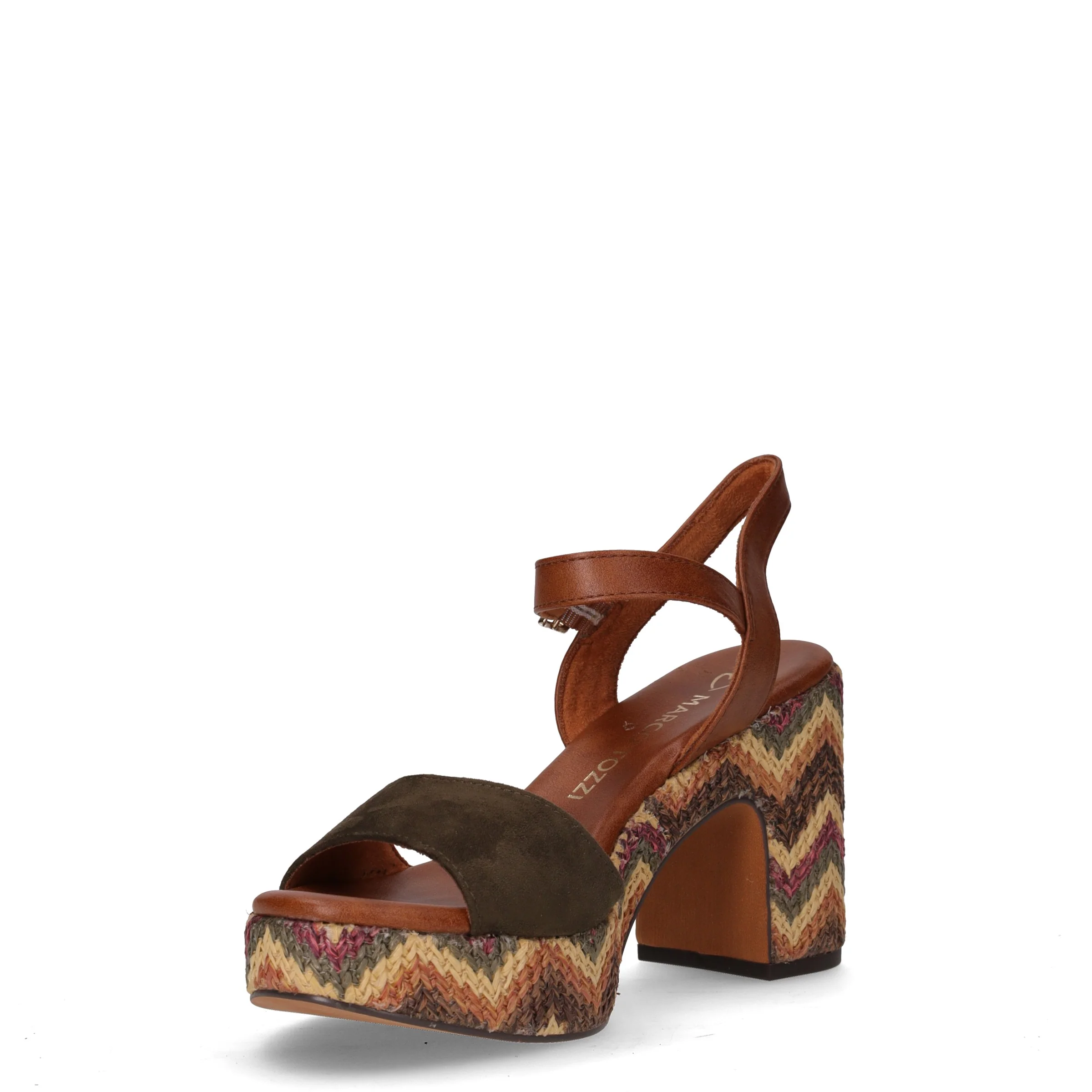 Sandalo con tacco con tessuto khaki - Image 3