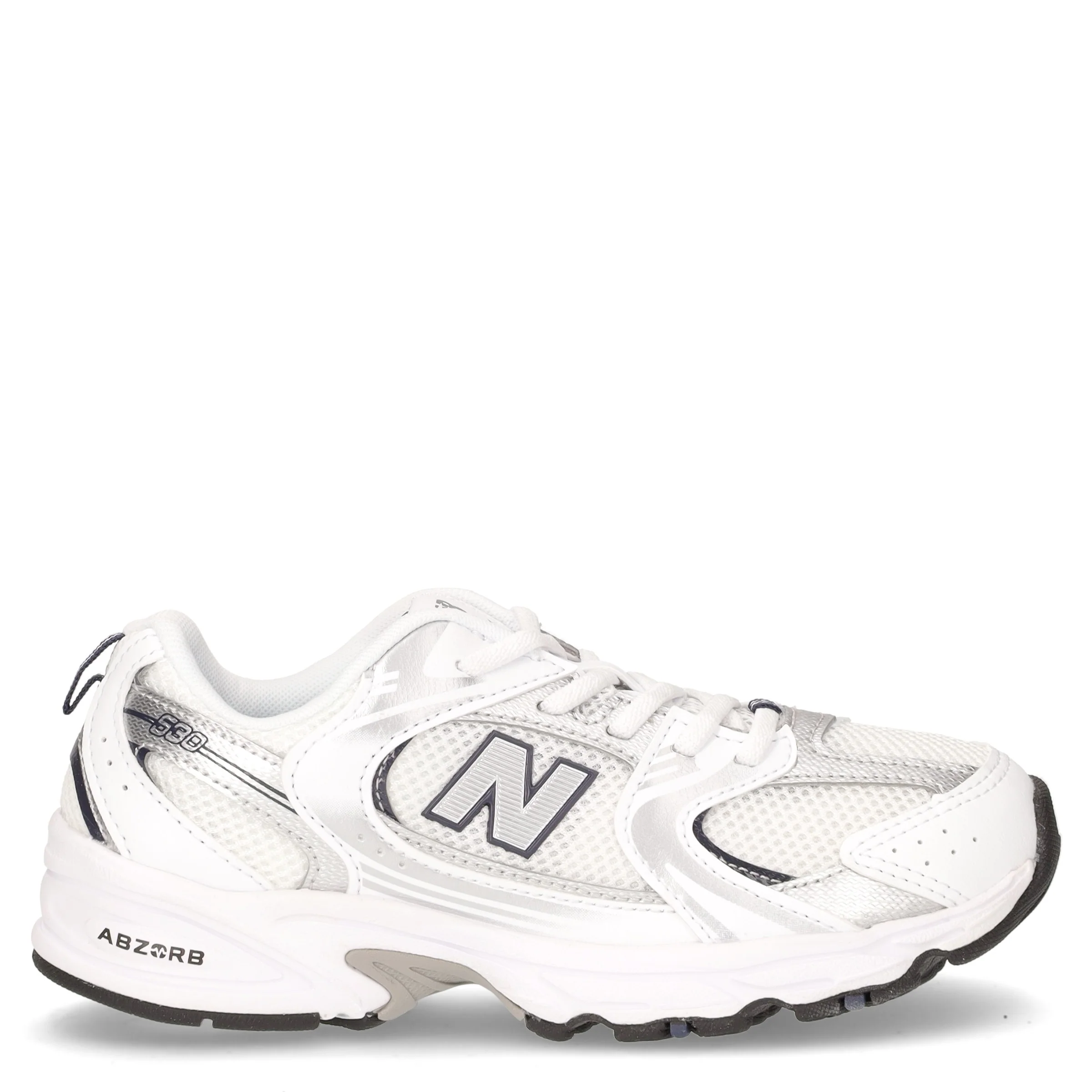 530 sneaker bambina in pelle e tessuto bianco argento