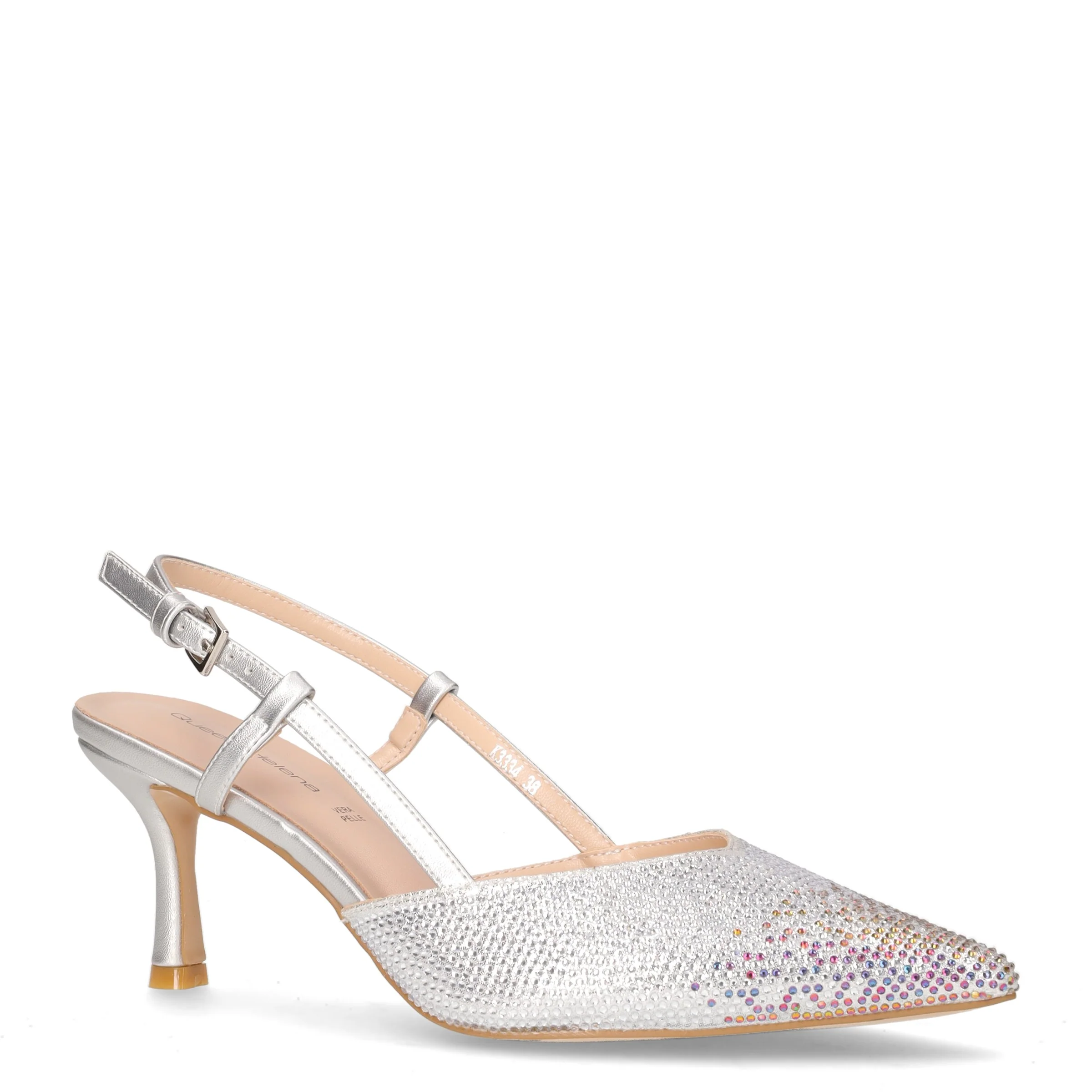 Slingback in tessuto con strass ed ecopelle argento - Image 2