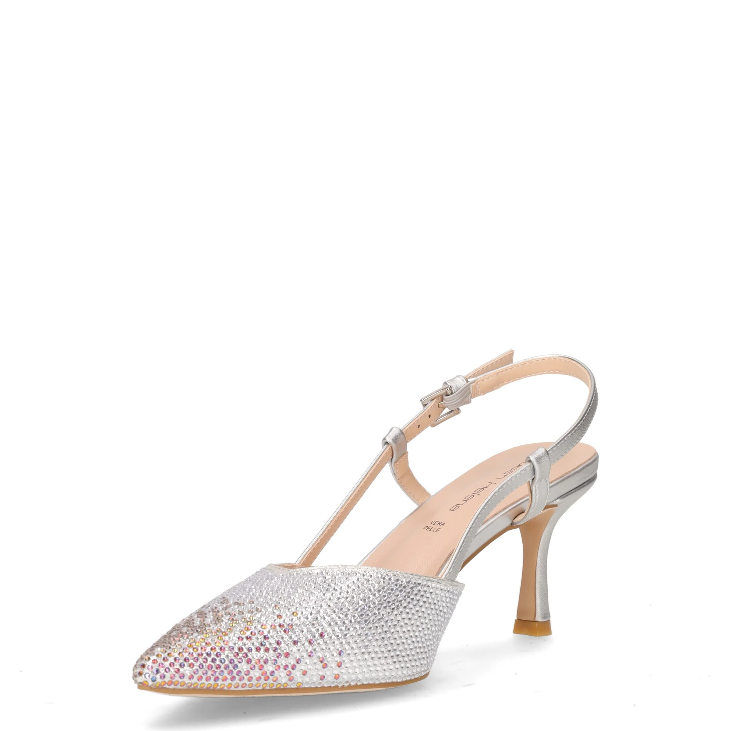 Slingback in tessuto con strass ed ecopelle argento - Image 3
