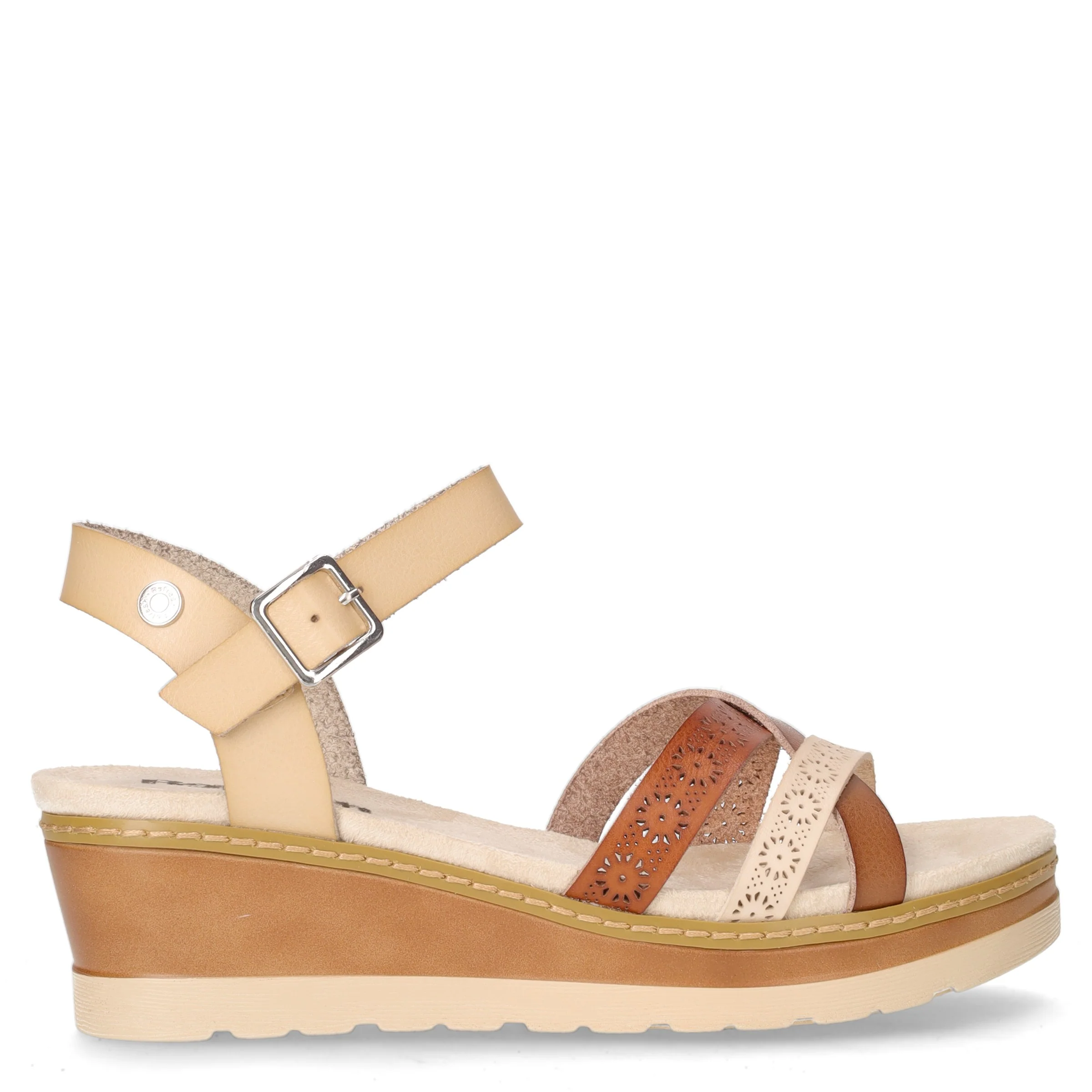 Sandalo con zeppa in ecopelle beige
