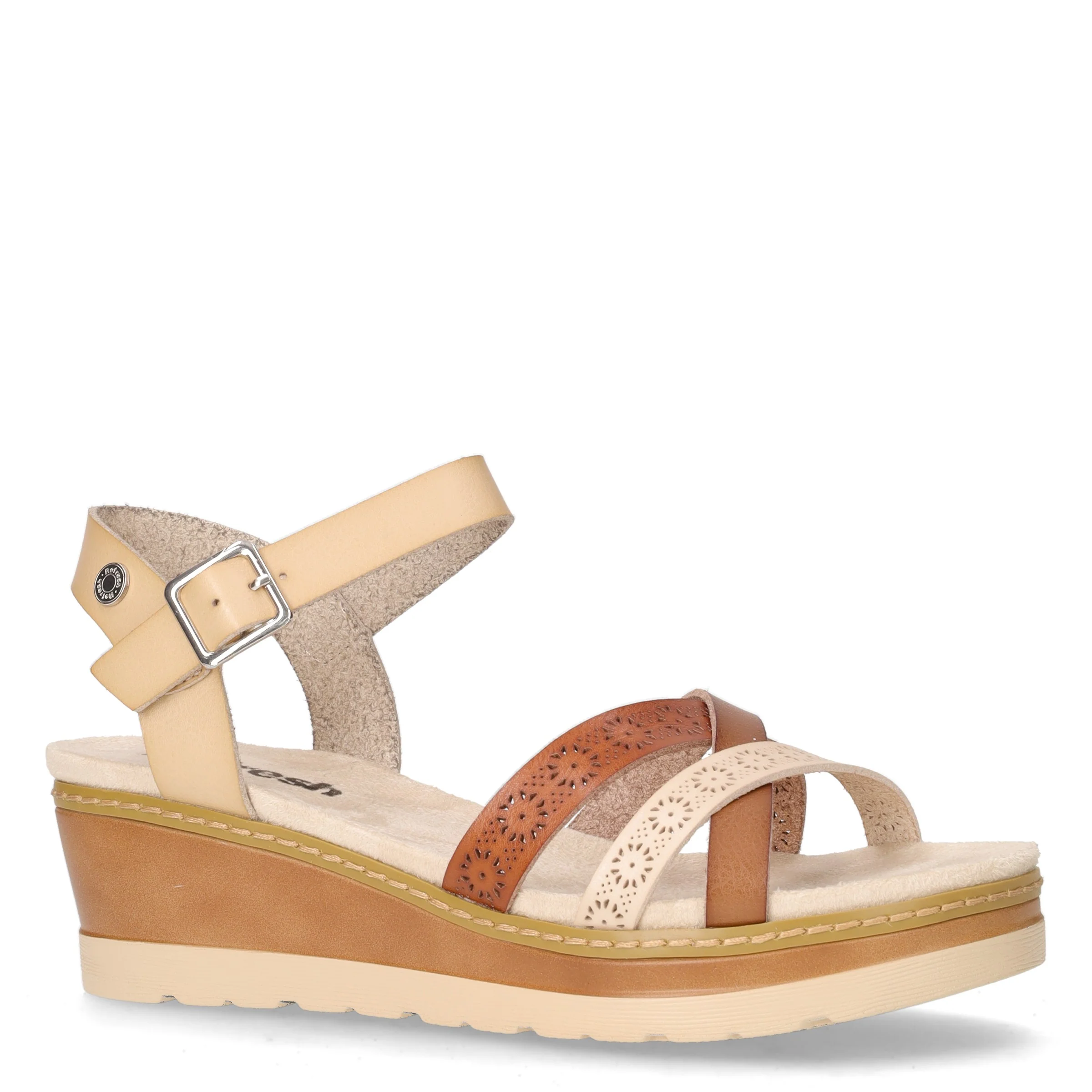 Sandalo con zeppa in ecopelle beige - Image 2