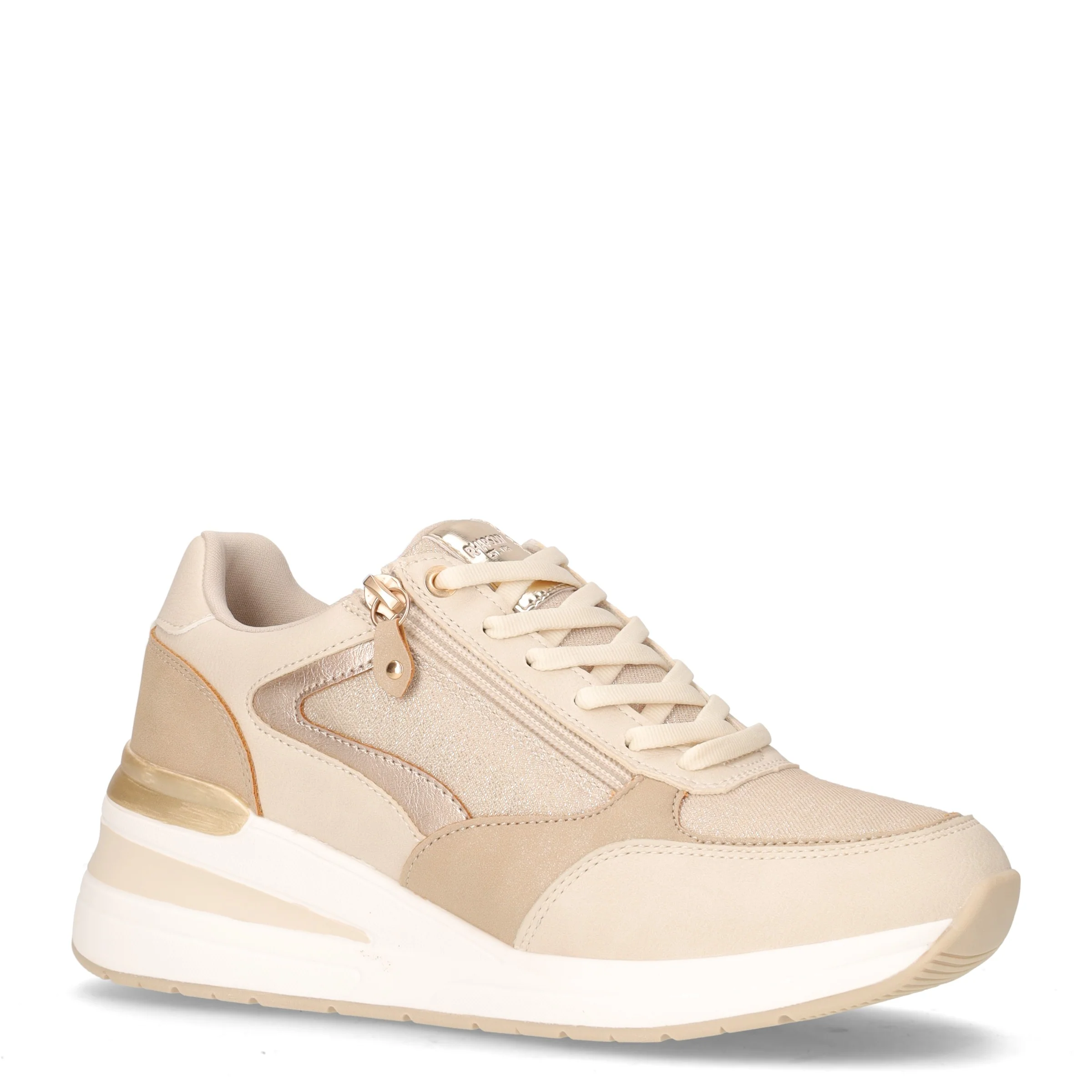 Sneaker in ecopelle con zeppa beige - Image 2