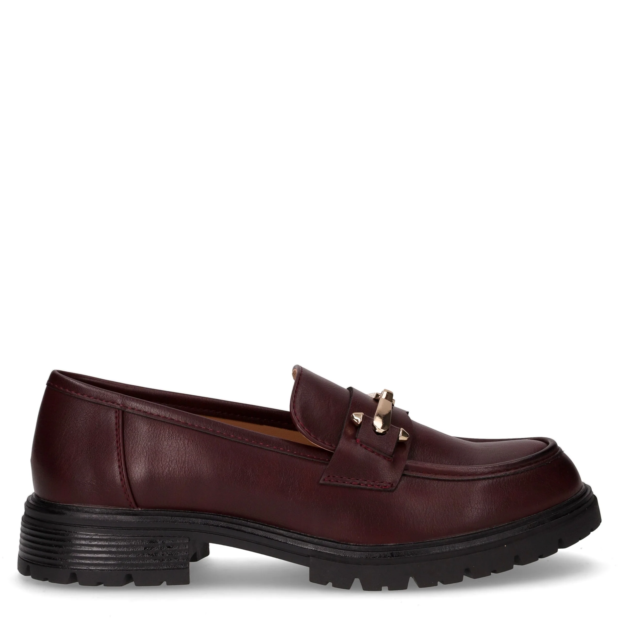 Mocassino in ecopelle con staffa bordeaux