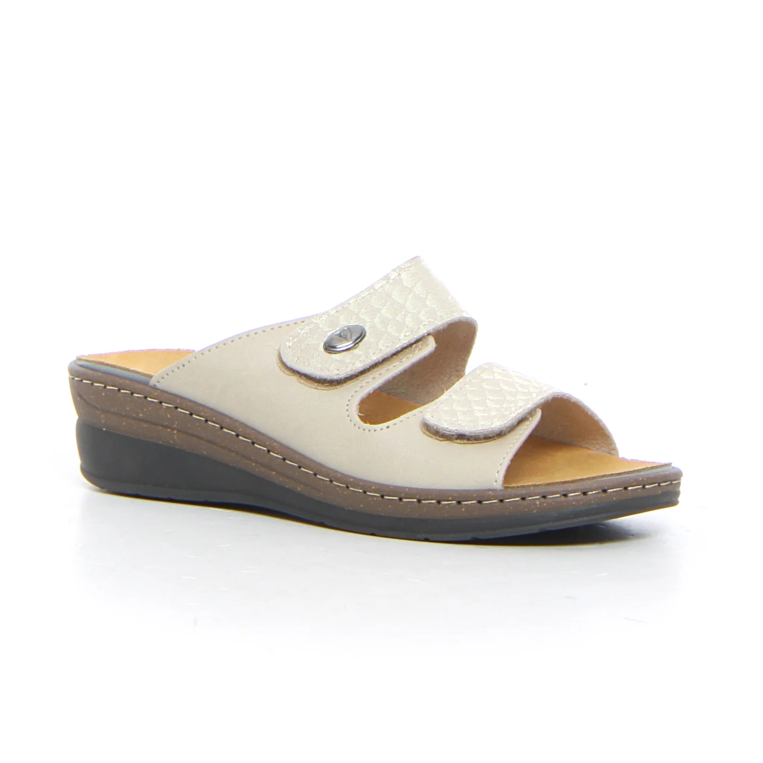 Ciabatta con strappi in tessuto e ecopelle beige - Image 2