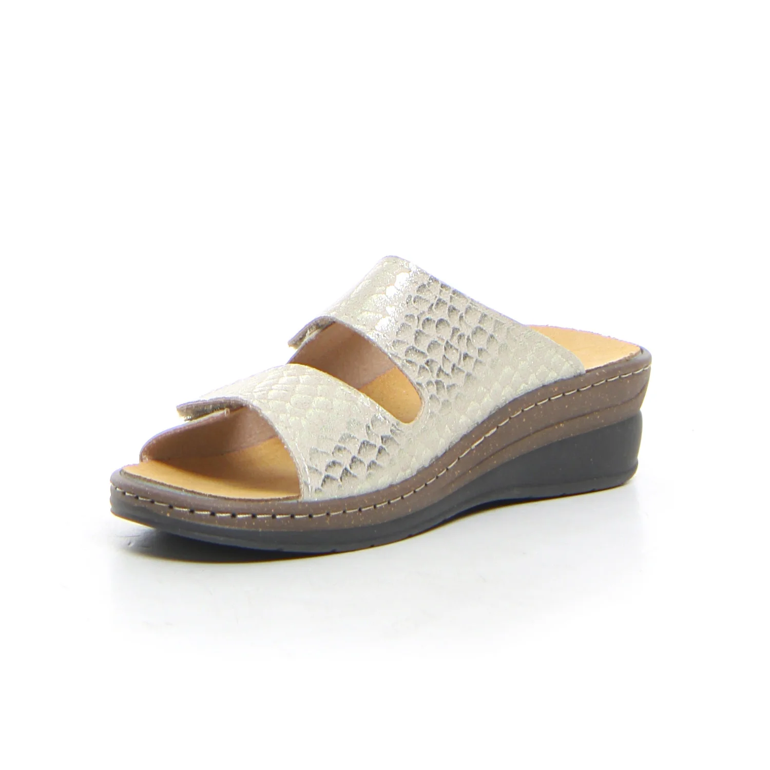 Ciabatta con strappi in tessuto e ecopelle beige - Image 3