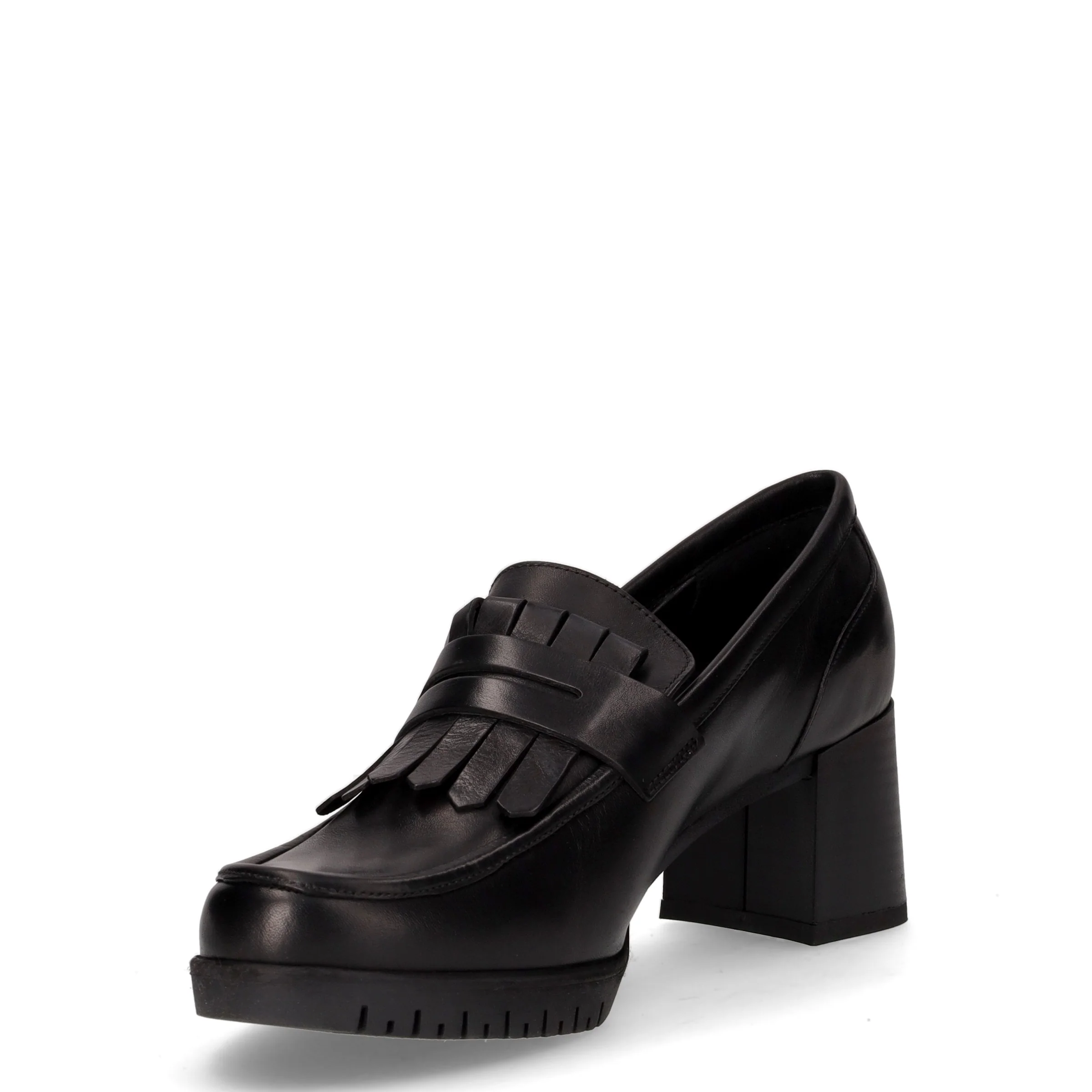 Décolleté in pelle con frangia nero - Image 3
